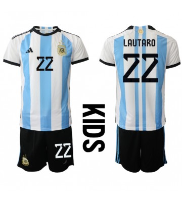 Argentyna Lautaro Martinez #22 Koszulka Podstawowych Dziecięca MŚ 2022 Krótki Rękaw (+ Krótkie spodenki)